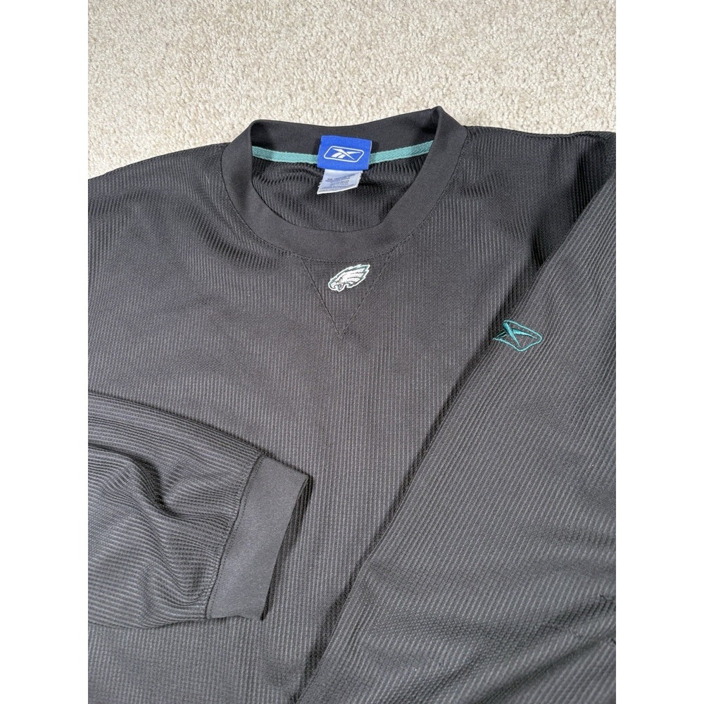 VTG • Reebok NFL Philadelphia Eagles Shirt Men's 2XL Black Waffle Knit Thermal